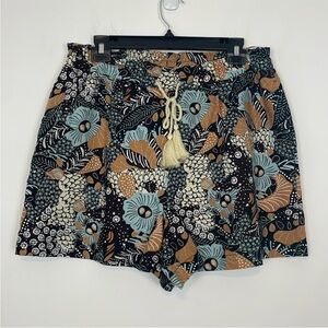 Joie Brown and Blue Floral Drawstring Waist Linen Blend
Shorts. Size 10.